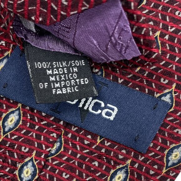 Nautica Silk Tie Geometric Burgundy Red Blue Gray - Picture 5 of 6